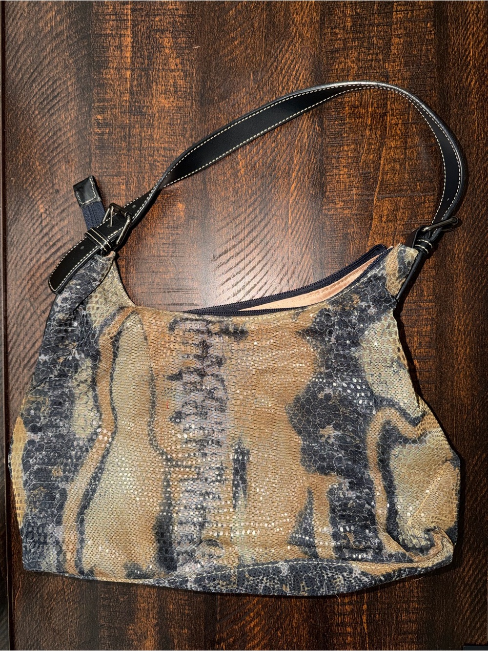 Maxx New York Black and Tan Textured Shoulder Bag